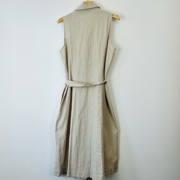 Hobbs Beige Linen Blend Sleeveless Tie Waist Button Up Shirt Dress UK 14 - Picture 15 of 16